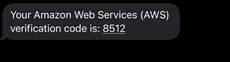 Có thể là hình ảnh về văn bản cho biết 'Your Amazon Web Services (AWS) verification code is: 8512'